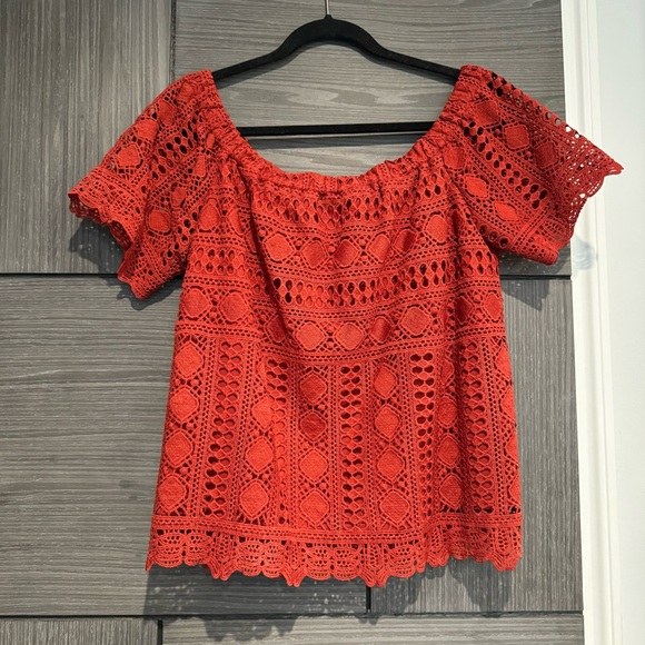 SUNDAY IN BROOKLYN Womens M Anthropologie Rust Evie Off Shoulder Lined Lace Top - Picture 1 of 10